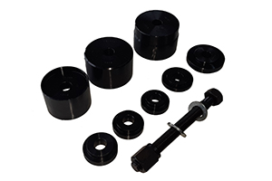 Kit com 9 peças para tirar e colocar rolamentos das polias dos compressores de ar condicionado.